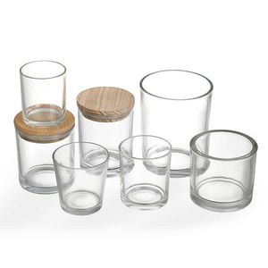 Pot de bougie en verre transparent vide de 100 ml 200 ml 300 ml 400 ml avec couvercle en liège de bambou en métal pour la fabrication de bougies en vrac