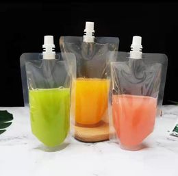 100 ml-500 ml stand-up plastic drink verpakkingszak touwzak voor dranksap Melk bruiloftsfeest drinkzakken met mondstuk SN4302