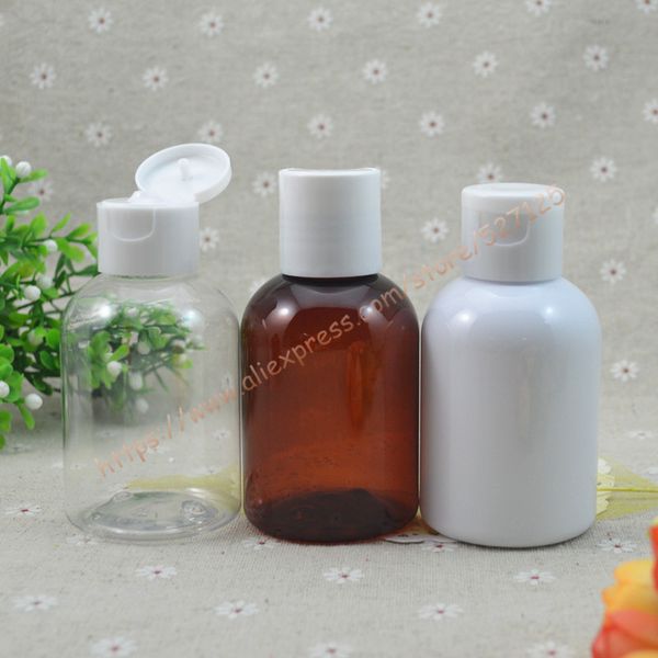 Bouteille en PET transparent/marron/blanc nacré de 100ml, avec couvercle en plastique blanc à rabat/disque, récipient pour huile/liquide/hydratant/eau pour le visage