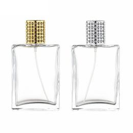 100 ML clair parfum bouteille en verre forme carrée flacons d'emballage or argent Spary presse pompe Portable emballage conteneur rechargeable cosmétique