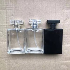 100 ml glazen vierkant lege transparante zwarte etherische olie parfumfles met fijne mistspray voor aromatherapie cosmetische C22