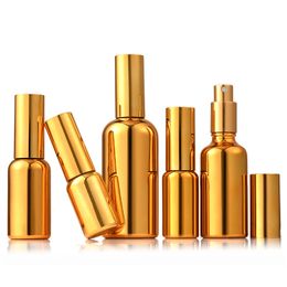 100 ml gouden pomp cosmetische glazen etherische olie parfumflesjes met spray voor persoonlijke verzorging
