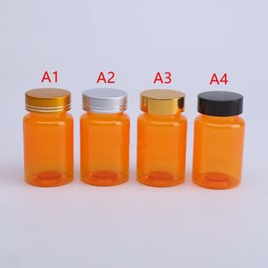 Bouteille vide médicale PET de couleur Orange de 100ml, bouteille à capsules, bouteille en plastique avec capuchon en aluminium, expédition rapide F3584