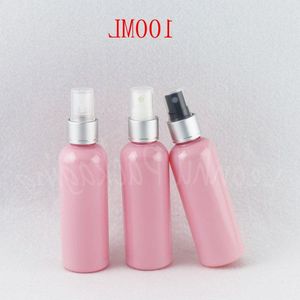 Bouteille en plastique rose de 100ML avec pompe de pulvérisation argentée, sous-embouteillage de maquillage 100CC, bouteille d'emballage d'eau cosmétique (50 PC/Lot) Uciqv