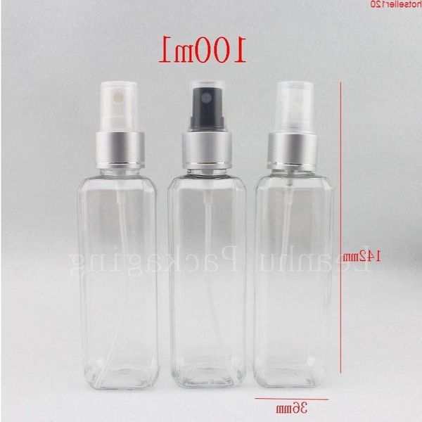 100ml carré transparent coloré bouteilles cosmétiques pulvérisation, vente en gros, 100cc avec pompe de pulvérisation d'argent bouteilles de brouillard d'eau de haute qualité Wbpld