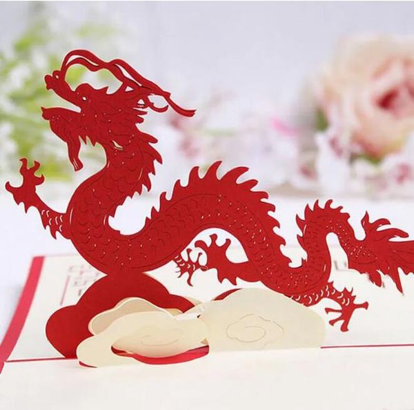 100mm * 150mm 3D dragón chino mejores deseos feliz tarjetas de felicitación tarjeta de Navidad Año Nuevo tarjeta de felicitación regalo DIY