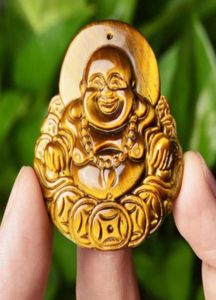 100 naturaux Pendoir à œil de tigre jaune riant Maitreya Bouddha Pendant Head15979233997589