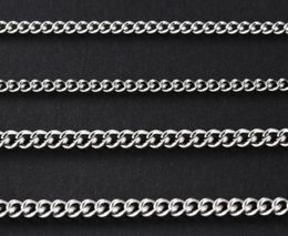 100 unids / lote joyería de moda al por mayor a granel collar de cadena de vaqueros de acero inoxidable de plata colgante fino de 2 mm / 4 mm de ancho elija la longitud