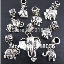 100p Mix Antiquités Argent Alliage animal Éléphant Dangle Charmes Pendentifs Pour Bracelet Européen De Mode Fabrication De Bijoux Perles Marque Acc270r