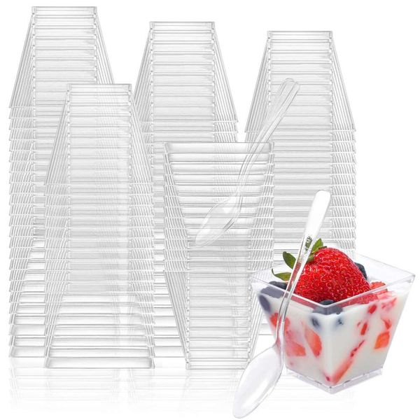 100pack 2OZ Mini fête petite cuisine en plastique Dessert tireurs tasses pour pouding fruits crème glacée