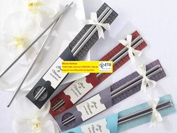 100Pairslot Envío rápido Los más nuevos palillos de acero inoxidable Vajilla chop stick Favores de la boda Regalo con paquete al por menor