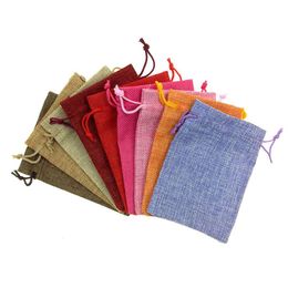 100 ST Trekkoord Katoen Linnen Zakjes Multicolor Gift Bag Voor Party Bruiloft Snoep Kleine Bloemen Sieraden Verpakking Bag251t
