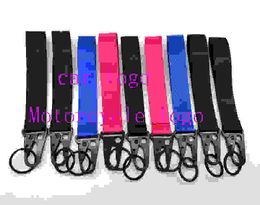 100pc Individual Package Auto Logo Motorcycle Sport Merk Zijde Scherm Afdrukken Korte Lanyard met Carabiner Hook Sleutelhanger Sports Polsriem