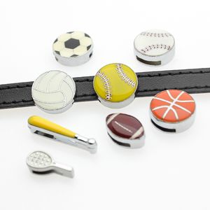 Lote de 100 unidades de 8mm de béisbol, fútbol, baloncesto, deporte, abalorio deslizante, accesorios de joyería diy aptos para pulsera de cuero de 8MM como regalo