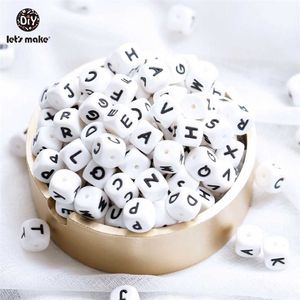 100pc perles de silicone alphabet lettre de qualité alimentaire pour collier de dentition en 26 s anneau de dentition sans BPA faisons 211106