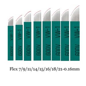 100Pcs 0 16mm Groene Nano LAMINA MICRO 12 15 FLEX CHANFRADA Microblading Naalden Voor Tebori Microblading Permannet handmatige Pen 21032248x