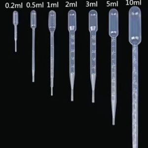 100 pièces 0.2 / 0.5 / 1 / 2 / 3 / 5 / 10ML récipient jetable en plastique compte-gouttes liquide équipement pointes de paille