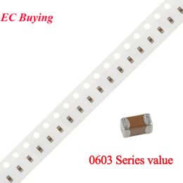 100pcs 0603 1608 CHIPE SMD CONCONCATEUR Céramique multicouche 0,1pf - 22uf 10pf 22pf 100pf 1NF 10NF 15NF 100NF 0,1UF 1UF 2,2UF 4.7UF 10