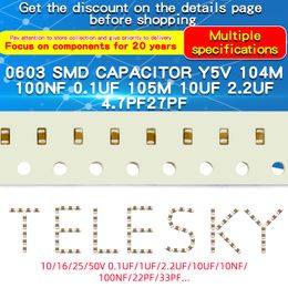 100pcs 0603 condensador de chip SMD 6.3V 10V 16V 50V 10PF 20PF 22PF 47PF 100PF 1NF 10NF 15NF 100NF 0.1UF 1UF 2.2UF 4.7UF 10UF