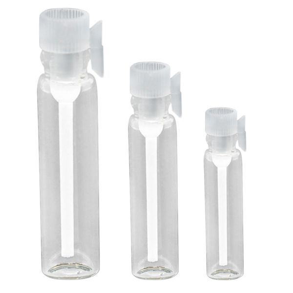 100 pièces 1/2/3ml Mini flacons d'échantillon de parfum de bouteille en verre vide clair avec capuchon de tige en plastique pour l'aromathérapie aux huiles essentielles