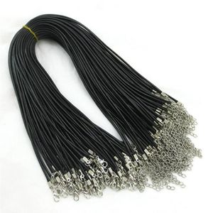 100pcs 1 5mm noir cire cuir chaînes de serpent bracelets perles cordon chaîne corde fil 45cm 5cm bracelet d'extension chaîne fermoir homard 296y