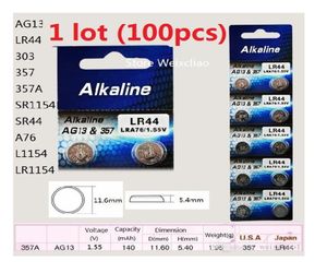100 pièces 1 lot de piles AG13 LR44 303 357 357A SR1154 SR44 A76 L1154 LR1154 155V pile bouton alcaline coin6625272