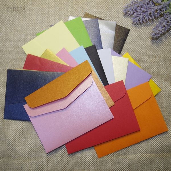 100pcs- 10 * 7cm 120gsm Small Colorful Pearl Paper Enveloppe Member Carte Decore Enveloppe Invitation