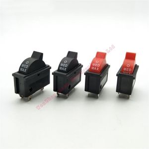 100 stcs 10A 250V Zwart Red Wind Speed ​​Control -knop Rocker Switch 3 Posities 3PIN SPDT -schakelaar voor haardroger T200605