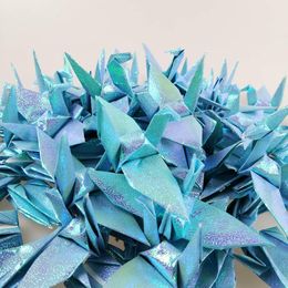 100pcs 10cm bleu origami grue pliée de papier de bricolage en papier guirlandes pour le mariage anniversaire baby shower fête arrière décroation à la maison