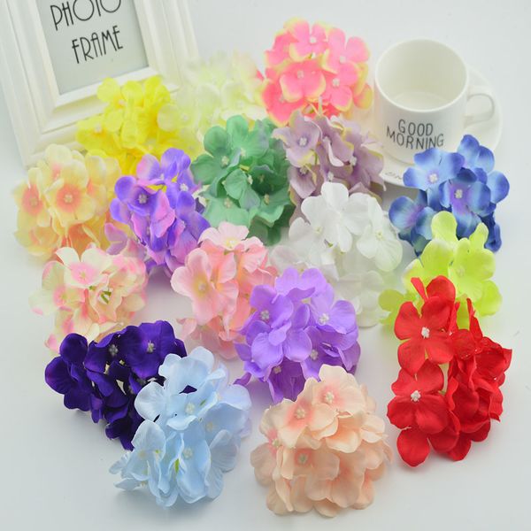 100pcs 10cm hortensia de soie pour vases de mariage à la maison pour la décoration accessoires de mariée fausse fleur bricolage scrapbook Fleurs artificielles Y200104