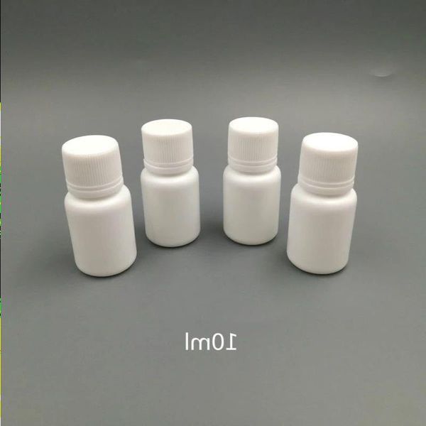 100 Uds 10ml 10cc 10g pequeños envases de plástico botella de pastillas con tapas de tapa sellada, botellas de medicina de pastillas de plástico redondas blancas vacías Lfdse