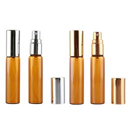 100 Uds 10ml botella de Perfume atomizador vacío vidrio en aerosol ámbar con tapa de aluminio viales de botellas de Perfume recargables