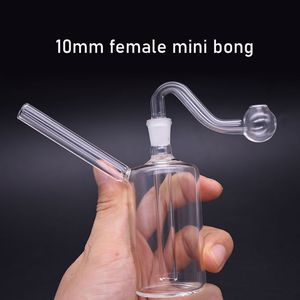 100pcs 10mm Femelle Mini Verre Bong Conduites D'eau Pyrex Narguilé Huile Rigs Fumer Bongs Épais Heady Recycler Rig pour Fumée avec Tuyaux De Brûleur À Huile En Verre Mâle