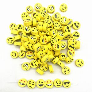 100pcs 10mm Yellow Smiling Face Beads Polymer Clay Spacer Loose Beads for Jewelry Making DIY Bracelet Accessories