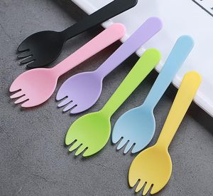 100 stks 11.5x3.3cm (4.5x1.3inch) Individueel verpakt Wegwerp Plastic Spork Fork Dessert Icecream Yoghurt Cake Lepel Bestek SN1475