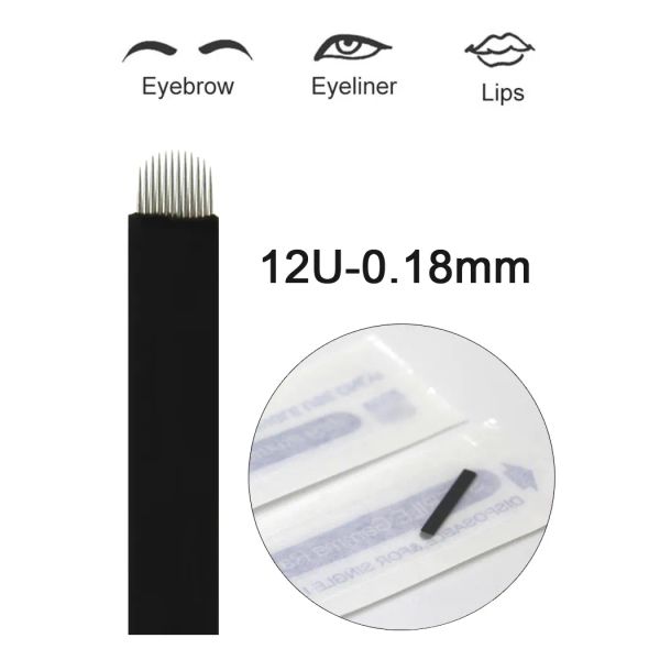 Lames de tatouage pour sourcils, aiguille de microblading en forme de U, broderie 3D, stylo manuel, maquillage Permanent, accessoire de tatouage, 12 14 16 18, 100 pièces, 12 LL