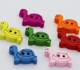 100 stks 12 * 19mm Geassorteerde kleuren Cartoon Turtle Houtknoppen met gat voor handwerk naaien Scrapbooking accessoire