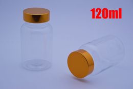100 pièces 120 ml bouteilles en plastique PET transparentes, conteneurs d'emballage, bouteilles vides avec bouchons dorés brillants joints auto-adhésifs