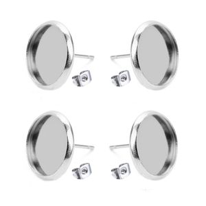 100 pièces 12mm verre Cabochon camée argent plaqué lunette dos bricolage blanc boucle d'oreille goujons bricolage réglage Base boucle d'oreille résultats