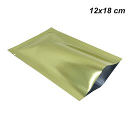 100 stks 12x18 cm Glanzend Goud Open Top Aluminium Folie Vacuüm Warmte Seal Voedsel Opbergtas Mylar Folie Warmte Sealable Packing Pouch voor Cookie Candy