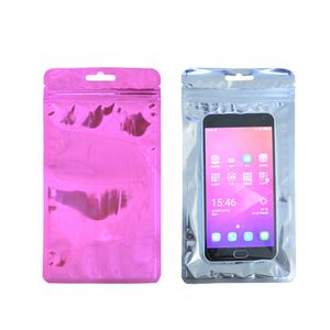 100pcs 12x22cm coloré et transparent feuille d'aluminium sac à fermeture éclair pour téléphone portable électronique Shell sacs 201021