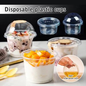100 Stuks 150 ml 250 ml 300 ml Pudding Cups Wegwerp Verpakking met Deksels Plastic Dozen Ijs Dessert Picknick Party 240108