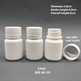 Frete Grátis 100pcs 15ml 15g 15cc HDPE Branco Pequeno Vazio Frascos de Comprimidos de Plástico Recipientes de Remédios de Plástico com Selador de Tampas