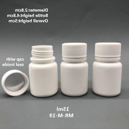Envío gratis 100pcs 15ml 15g 15cc HDPE Blanco Pequeño Botellas de píldoras de plástico vacías Contenedores de medicina de plástico con tapas Sellador Kqmto