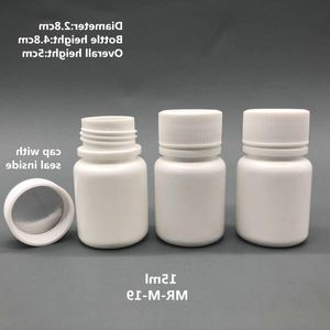 Envío Gratis 100 Uds 15ml 15g 15cc HDPE blanco pequeñas botellas de plástico vacías para pastillas envases de plástico para medicina con tapas sellador Ecrul