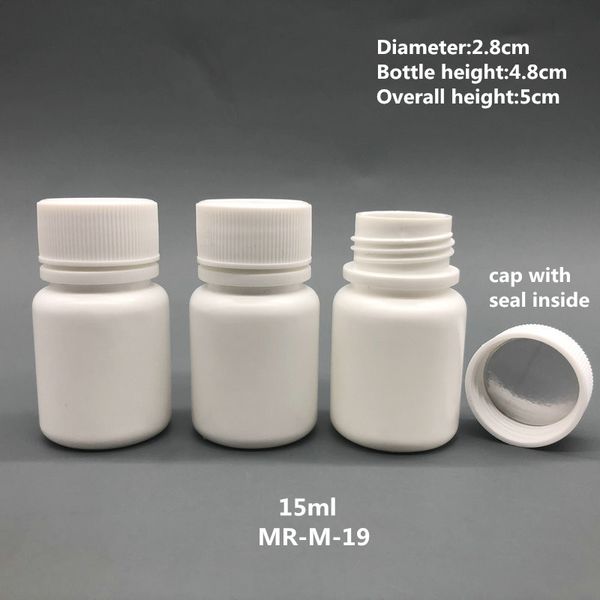 Livraison gratuite 100 pièces 15 ml 15g 15cc HDPE blanc petites bouteilles de pilules en plastique vides contenants de médicaments en plastique avec bouchons scellant