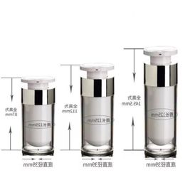 100 Uds 15ml 30ml 50ml botella plateada sin aire botellas con bomba de vacío acrílicas botella de loción utilizada para cosméticos Thkqu