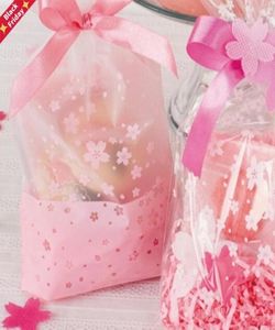 100pcs 16x26cm Pink Cherry Blossom Impression de sacs d'emballage cadeau transparent sac en plastique Sac en plastique pour les bonbons et les bonbons Wrap 9008839