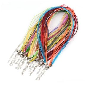 100 stks 18quot DIY Sieraden Maken Organza Lint Ketting Strap Cords Kleurrijke Voile String Karabijn Waxkoord Chain4918014