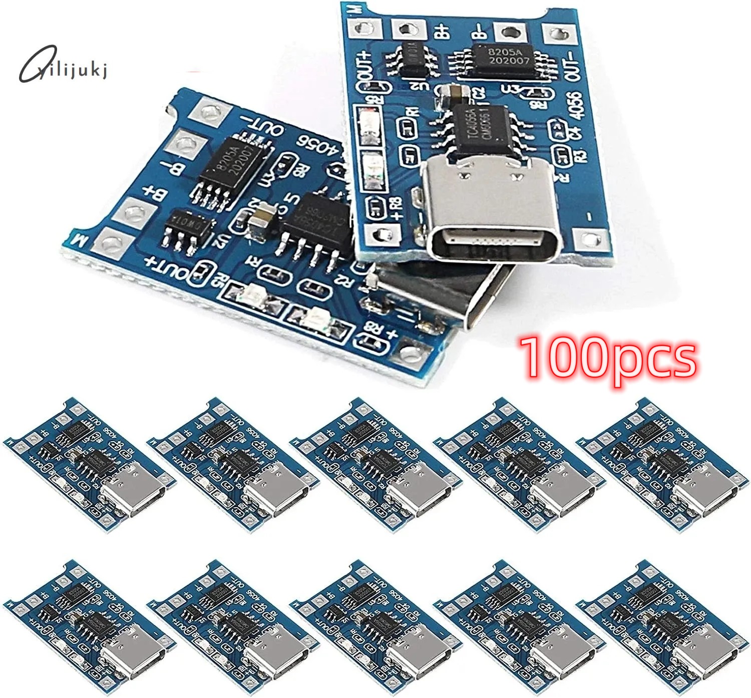 100st 1A 18650 Litiumbatteriskyddskort Typ-C/Micro/Mini USB-laddningsmodul med skyddsmoduleone-plattmodul